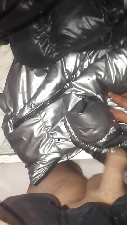 Black and Silver down jacket fetish play