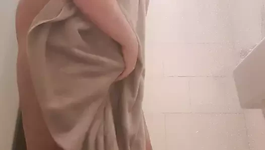 Fat gainer boy taking a shower with some belly play