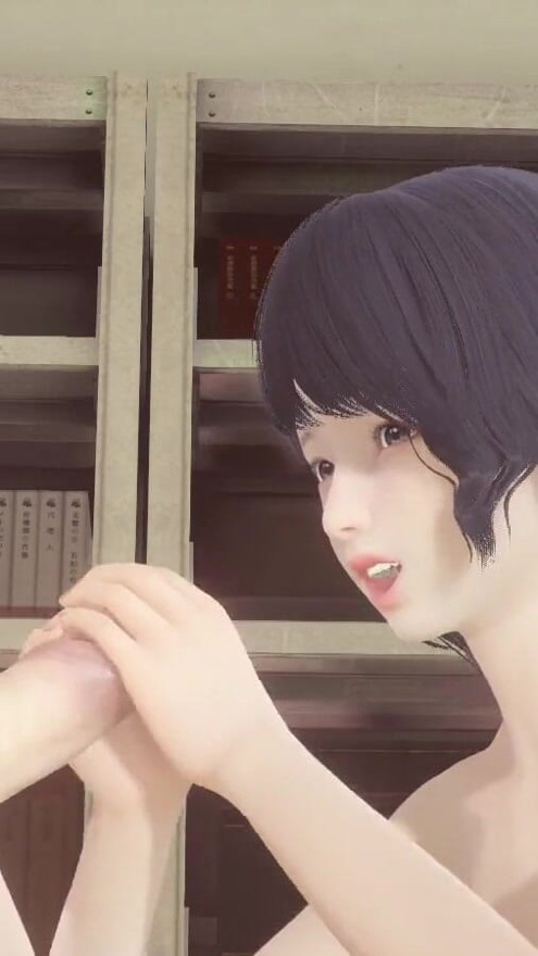Hentai Uncensored - Futanari cum in Shoko's face in library | Clip 2