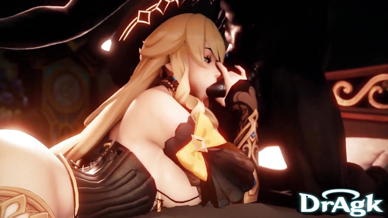 Η Navia ρουφάει απαλά ένα μεγάλο πούτσο Hilichurl ενώ γεμίζει τον κώλο της με δονητή - 3D Genshin Impact