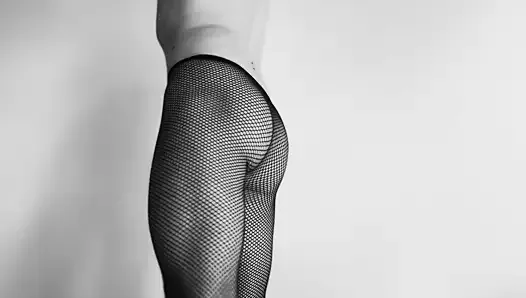 Sexy teen hot boy dance with only fishnets tease