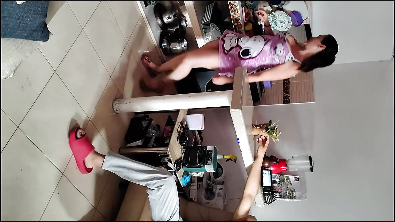 He Records Her and Watches Her Have Sex in the Kitchen with the Stepmother