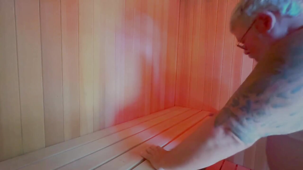 Sauna Bear in Norway Playing with My Big Cock and Balls