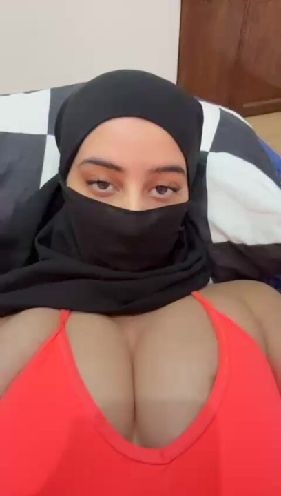 Slutty solo muslim girl in hijab plays with her arab boobs  jiggly titties tease