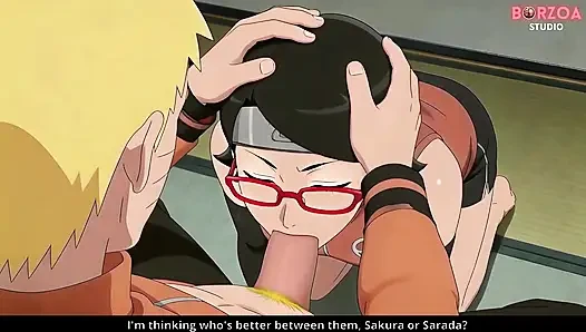 Наруто трахает и наполняет сливками Сараду, пока Sakura наблюдает, он предал Боруто (без цензуры, хентай)