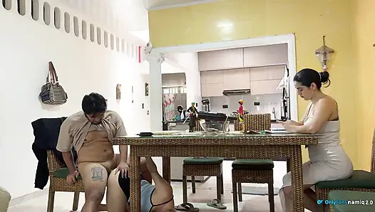 I fuck my girlfriend's daughter 18+ at the table while she doesn't see us!