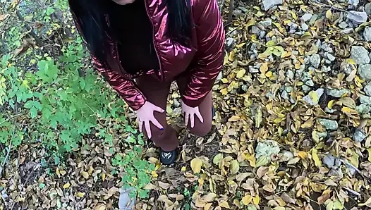 Risky Outdoor Blowjob by the Lake Red Shiny Downjacket Fetish 316