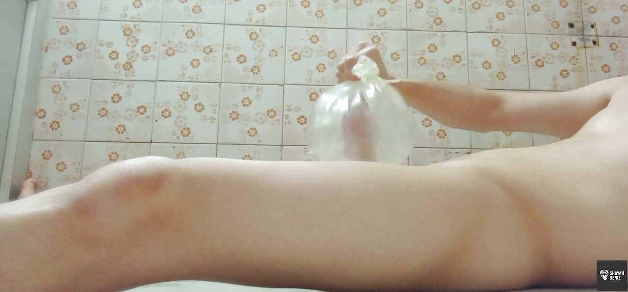 Boy in bathroom solo with toy💦