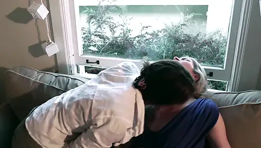 Horny MILF gets a dildo shoved in her pussy by female lover