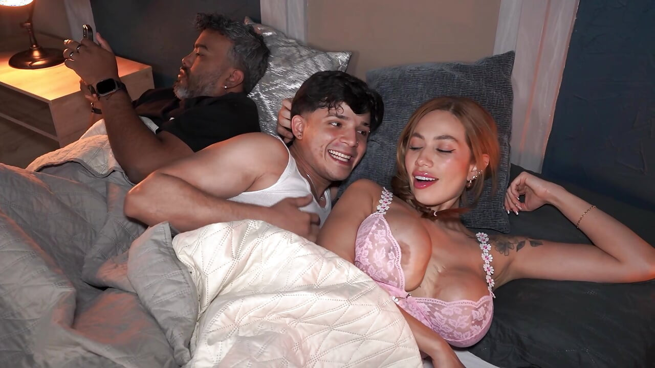 MILF woman ends up getting fucked by her muscular stepson right in front of her husband