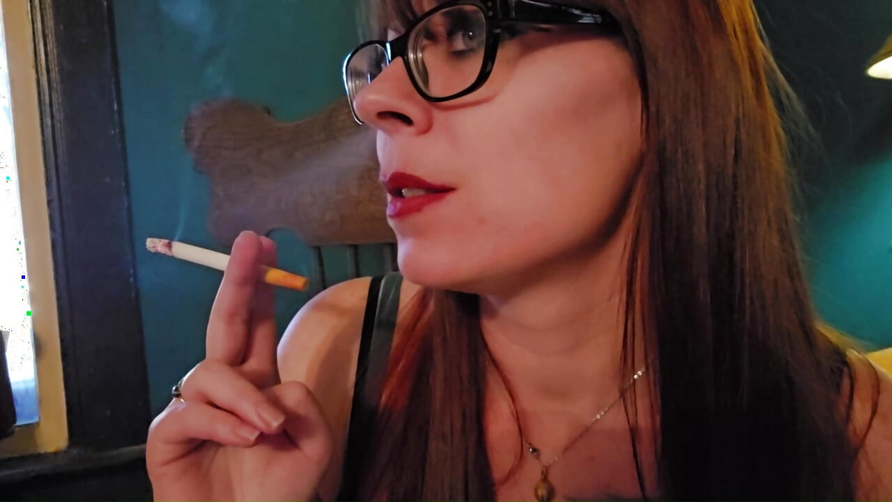 Power Smoking with Nose Exhales and Small Tits