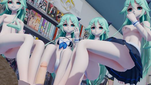 Vier middelbare scholieren geven voetenbeurt aan lul in een anime-winkel om een paar snuisterijen te kopen