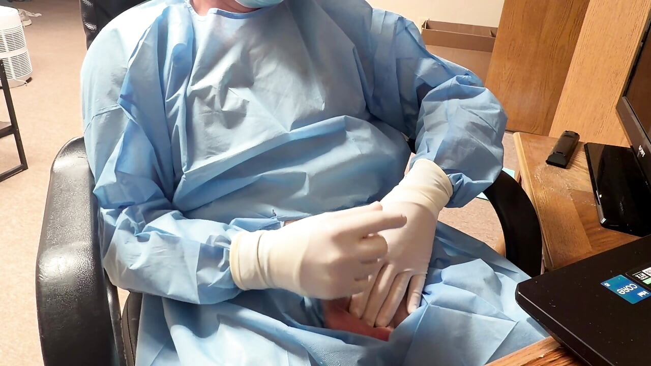 Piss Test with Surgical Gloves and Huge Cumshot