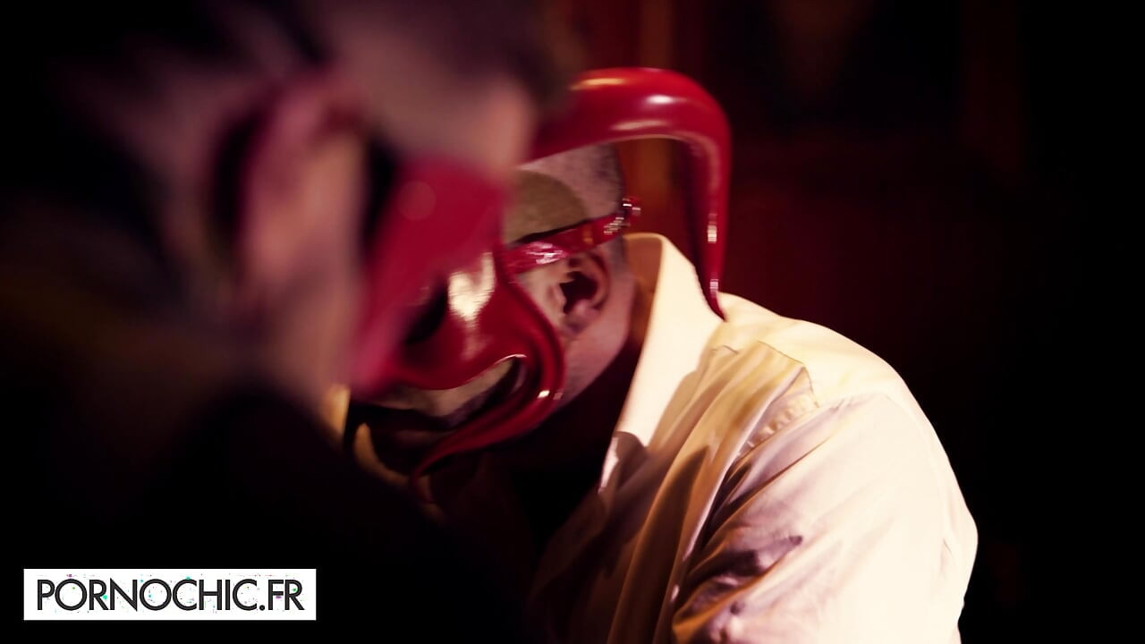 Anissa Kate with 4 masked men