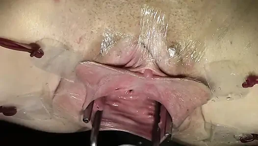 Yaygın Vagina, Sperr'leri Daha Da Açık Ve Dildo Düzenlemesiyle Yakından, İçine Bakıp Sıçratma