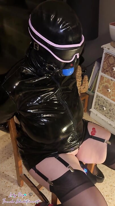 Latex Dress and Balaclava with Ballgag and Vibrator