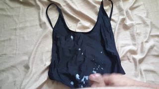 Cumming on Black Thong swimsuit
