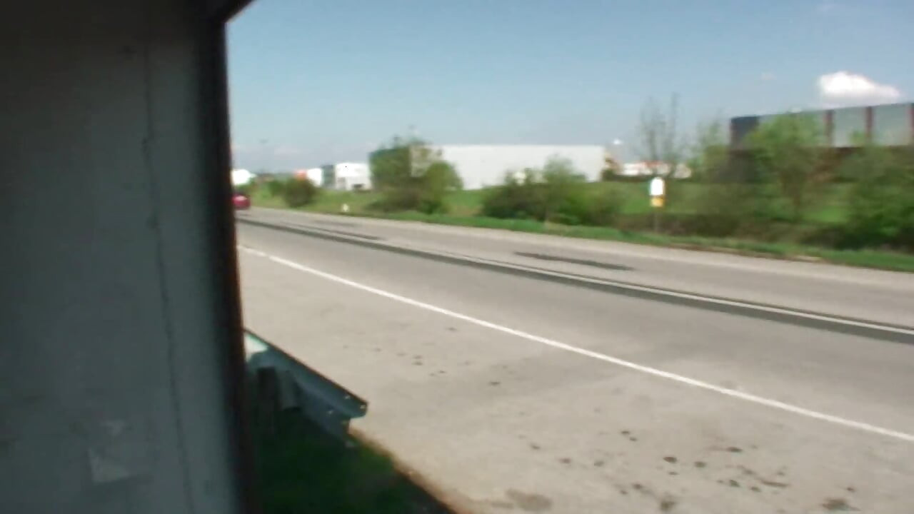 Picked up brunette teen blowing and riding two dicks