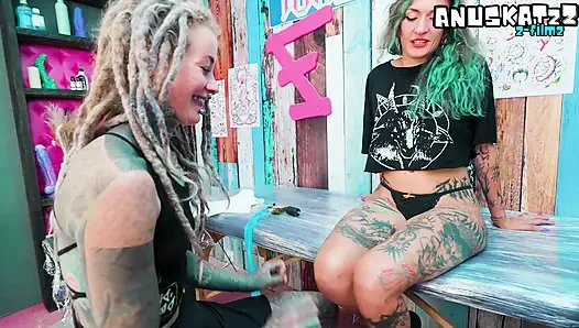 ANAL THREESOME during TATTOO session