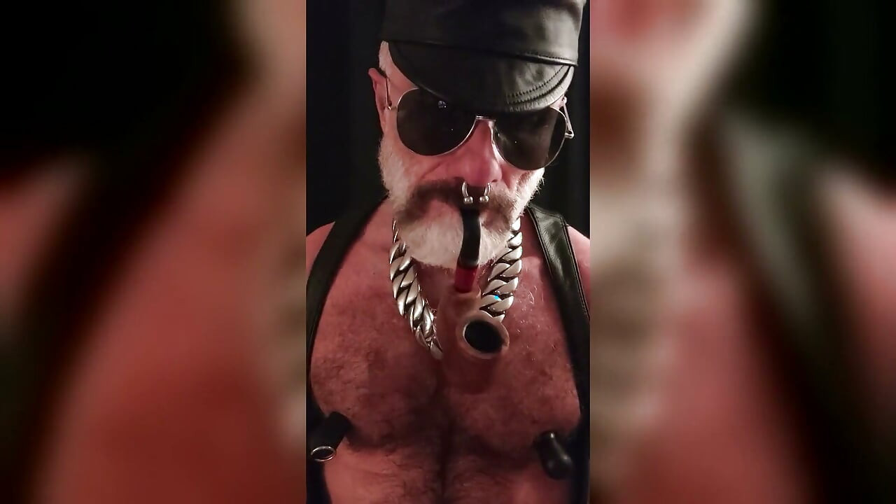 Tit Pig Smoking His Pipe While Playing with Tits and Cock