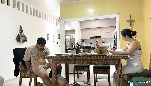 I fuck my girlfriend's daughter 18+ at the table while she doesn't see us!