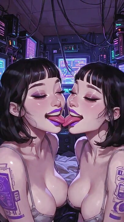Lésbicas língua e beijo fetiche, ai animation