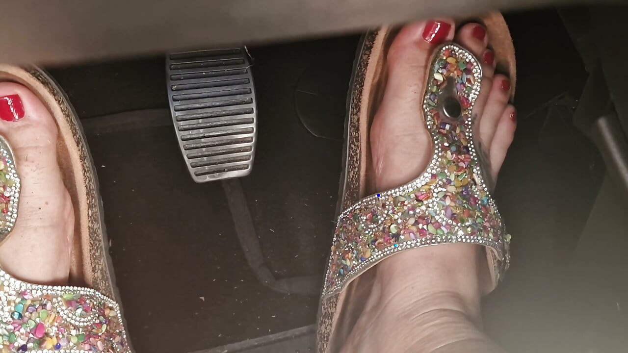 Heavy Traffic Pedal Pumping in Boho Slides: Low-cut Ethnic Dress POV
