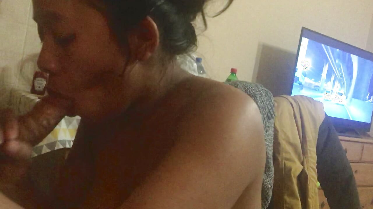 Indonesian on Her Knees Suck Dick