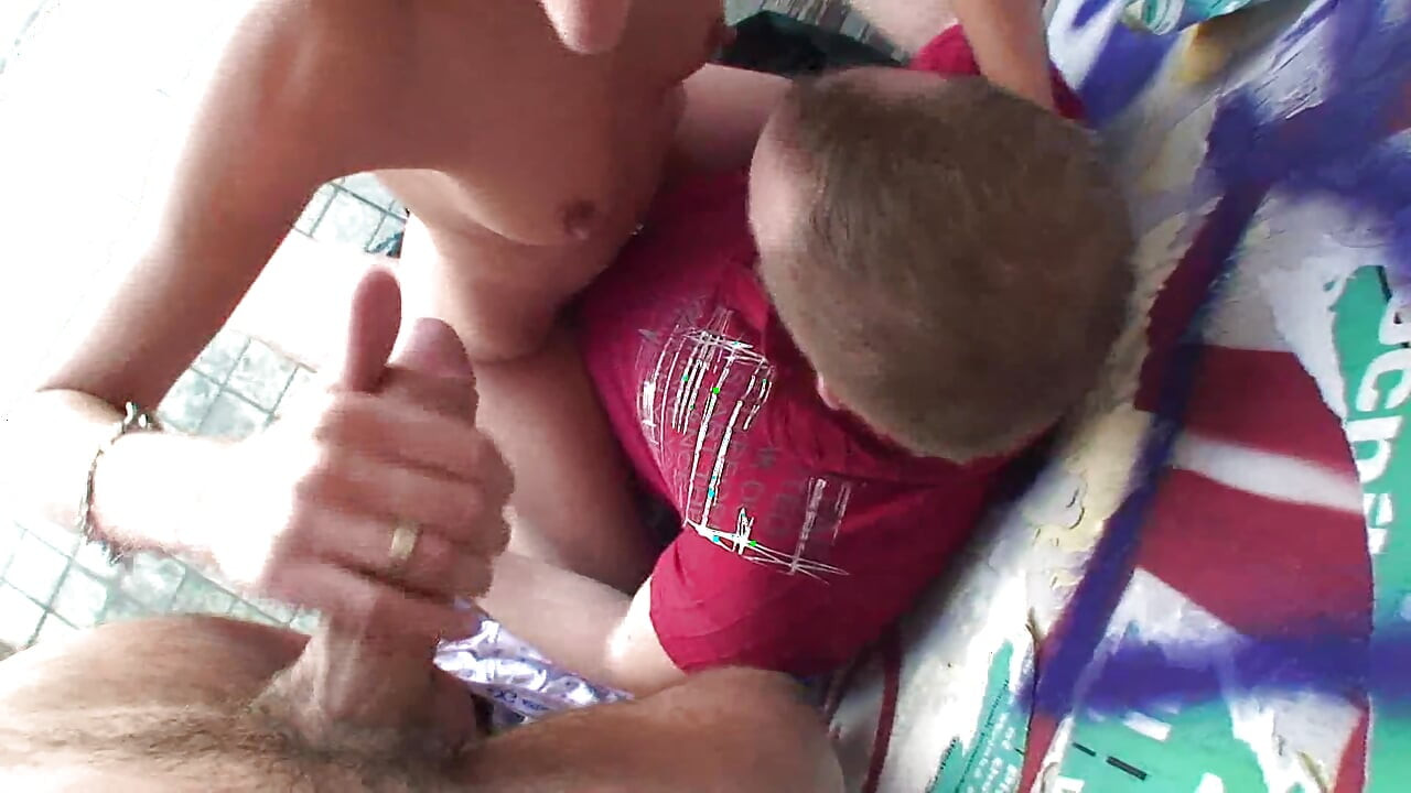 Picked up brunette teen blowing and riding two dicks