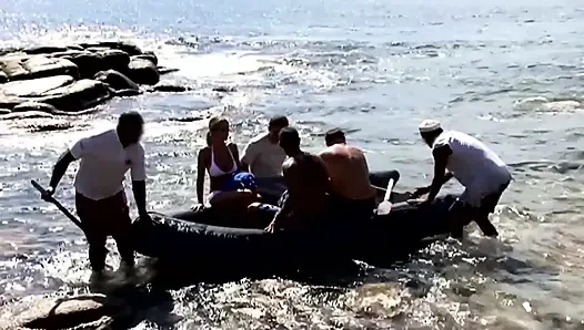 Outdoor gangbang with DP for blonde MILF and bukkake