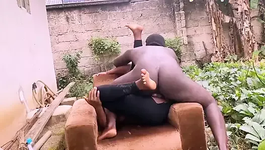 Somewhere in the west, black couple fuck in outdoor