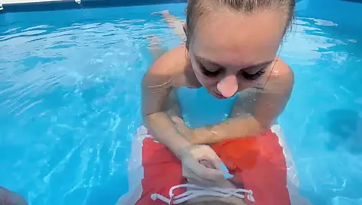 Blowjob, Handjob in Public Pool