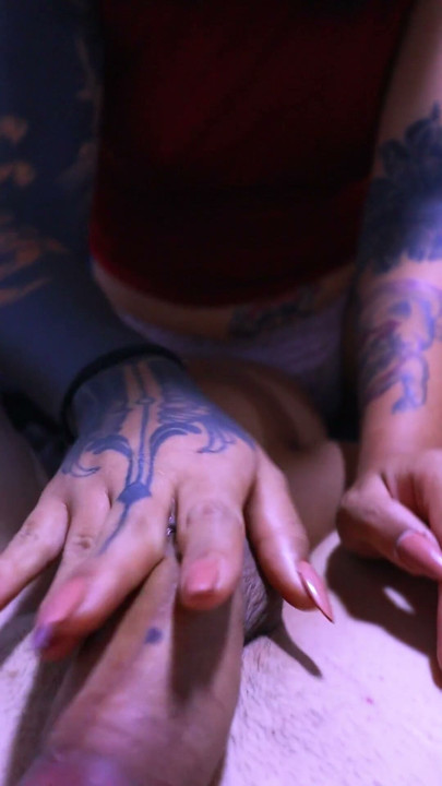 Tender blowjob of a sesy schoolgirl tattooed with split tongue | Clip 1