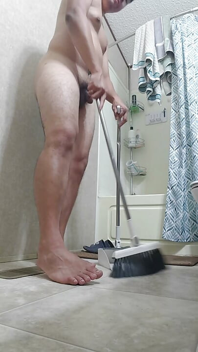 Cleaning Mud and Bathroom Chores Nude