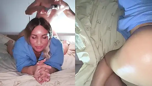 The beautiful girl fucks hard in her ass