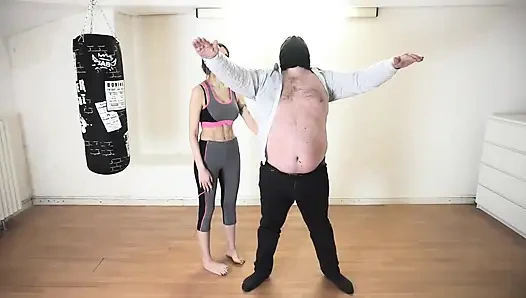 Gym Babe Dominates Fat Masked Submissive