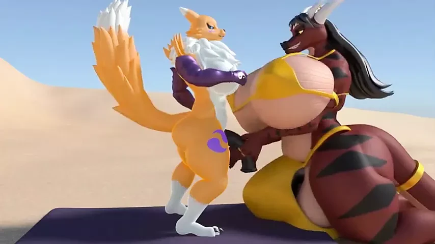 Renamon futanari & a futa dragoness – cum inflation & growth