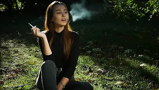 Seductive Russian Beauty Smoking Cigarette Outdoor Vibes