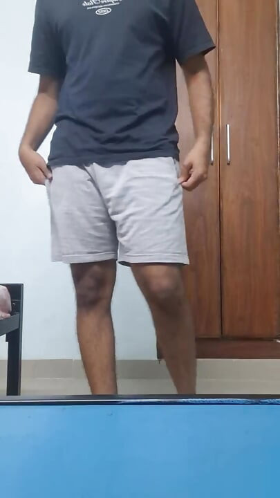Hot hairy indian college guy strips, fingers ass hole, jerks his dick, moans and cums in his hostel room