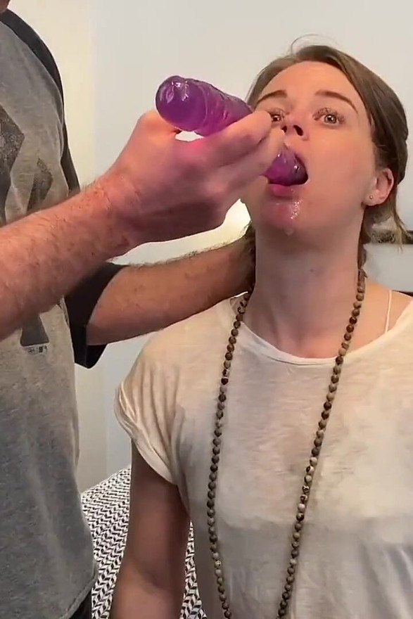 Innocent Girlfriend Trained Deepthroat with Huge Dildo