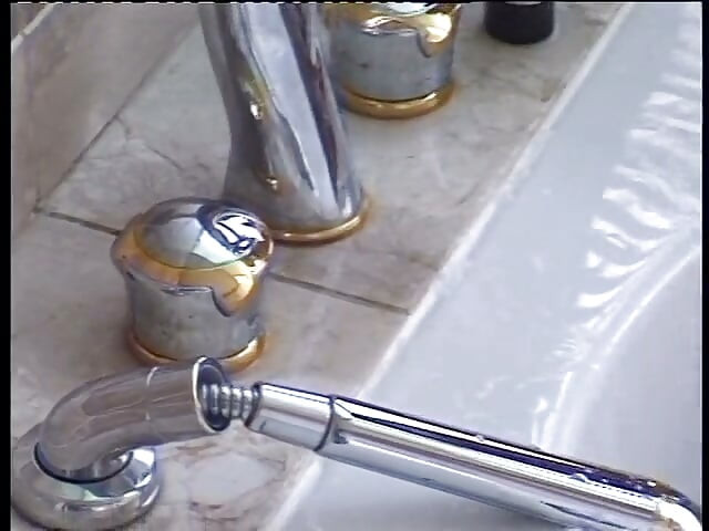 Ass dildoing brunette gets fucked anally in the bathroom