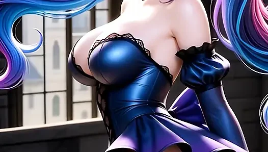 Hentai gothic girls with dyed hair showing off their big tits