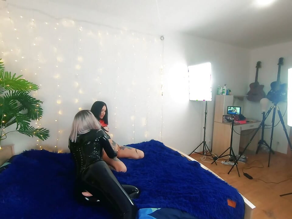 Backstage of Pretty Lesbian Fetish Girls Doing Sex Video. Positive Femdom, Sex Play, Latex Leather