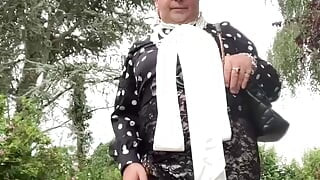 In an outfit with a transparent black skirt for an evening.