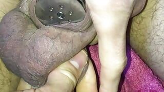 wkładanie mojego penisa do płaskiej klatki czystości z wtyczką cewki moczowej