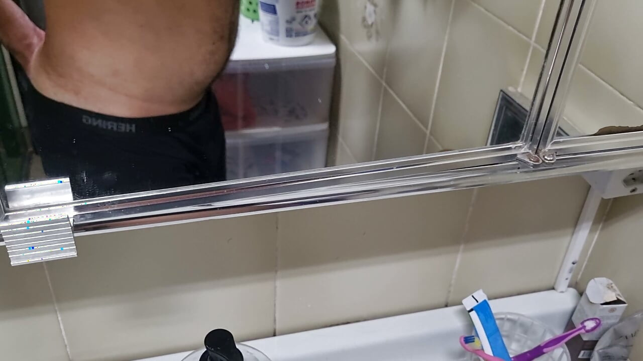 Hairy sweaty after training sticking his ass finger and sniffing and licking