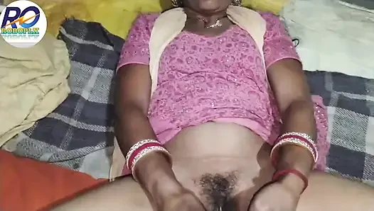Desi village girl opened her salwar suit and inserted the penis and the dick into her pussy together and fucked her, Hindi audio