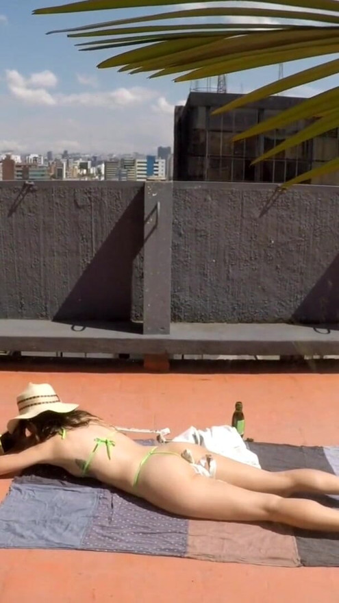 Taking a sunbath in a micro bikini dirty eyes | Clip 1