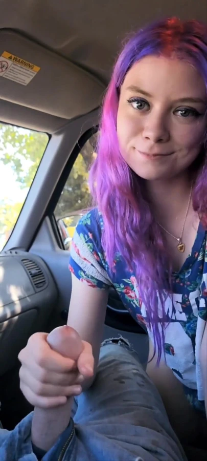 Purple haired alt teen worships thick cock, and gets cum | Clip 1