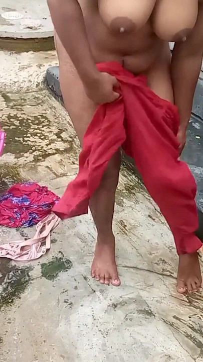 Amateur Desi Hot Step Mom Big Ass Big Nipple Outdoor Shower Exclusive Scene Captured By Her Step Son | Clip 3